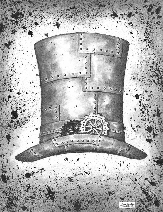 Black And White Drawing - Riveting Top Hat by Adam Zebediah Joseph