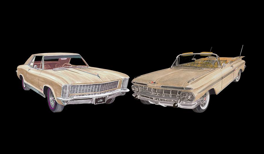 Riviera and Impala 1965 and 1959 Painting by Jack Pumphrey