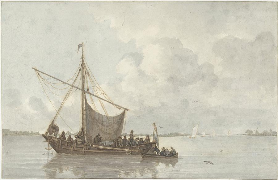 Riviergezicht   Gerrit Lamberts  1786  1850 boat seascape Painting by Vintage Collectables