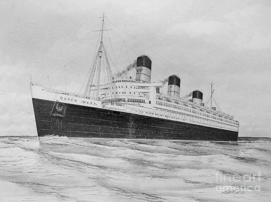 RMS Queen Mary Drawing by Anthony Strublic