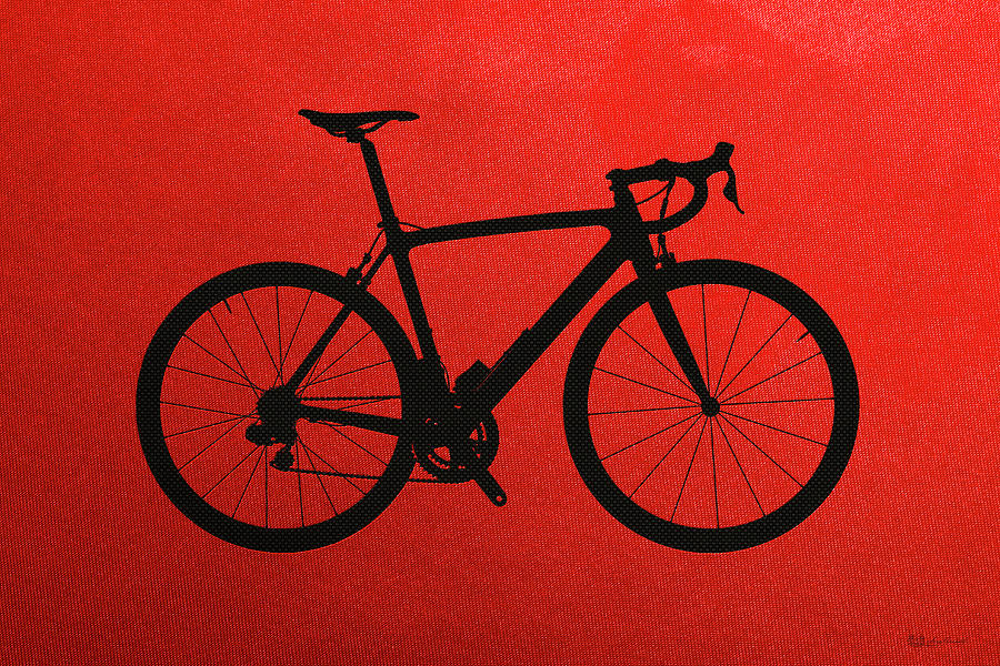 Road Bike Silhouette - Black on Red Canvas Digital Art by Serge Averbukh
