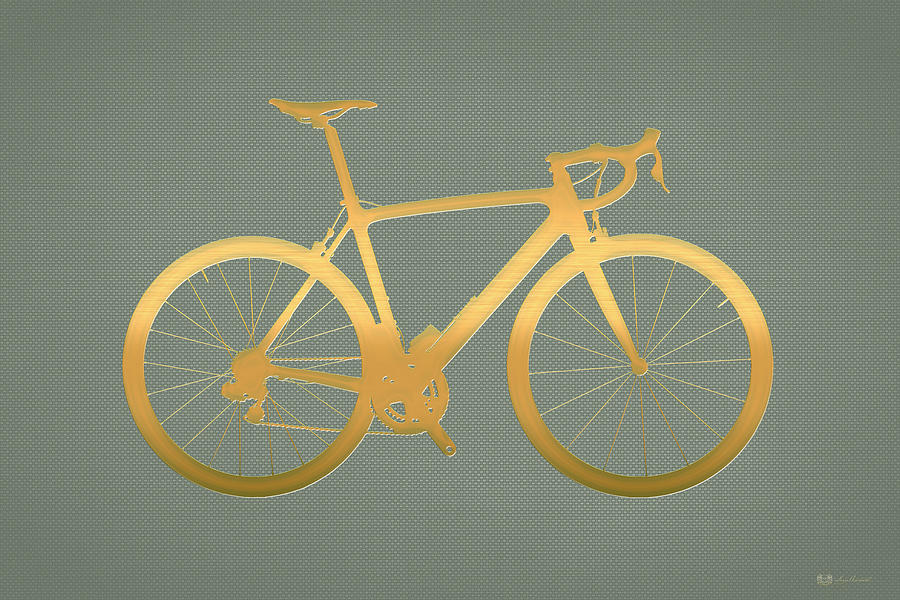 Road Bike Silhouette - Gold on Beige Canvas Digital Art by Serge Averbukh