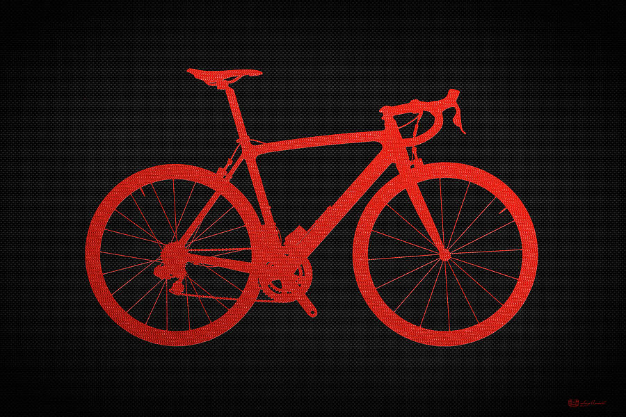 Road Bike Silhouette - Red on Black Canvas Digital Art by Serge Averbukh