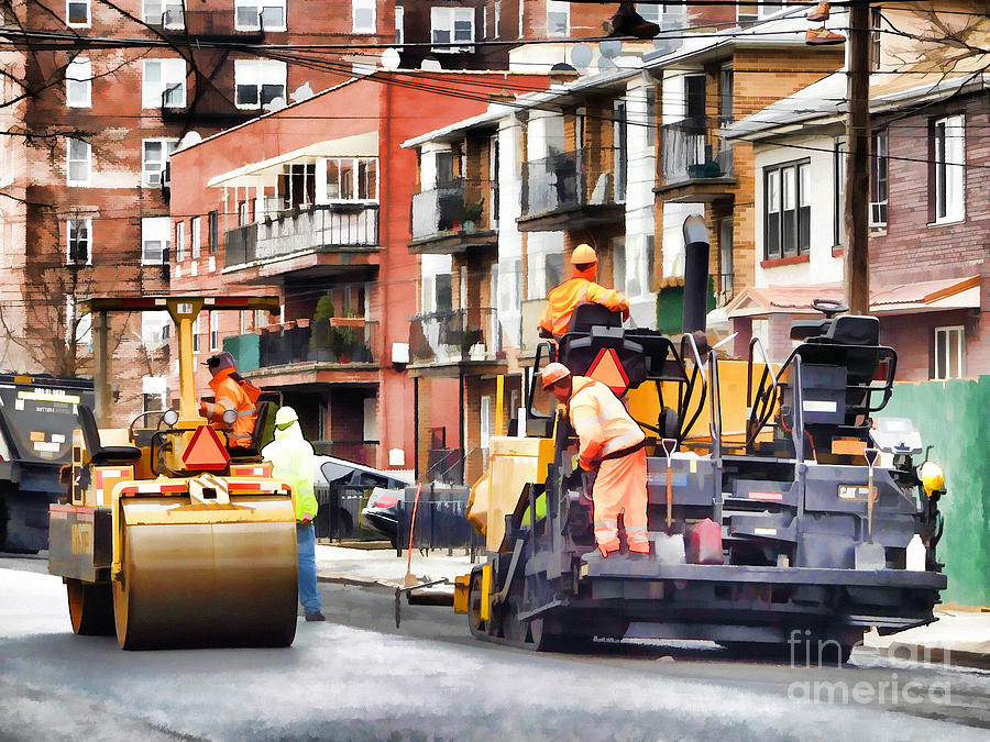Road roller and asphalt paving machine  Painting by Jeelan Clark