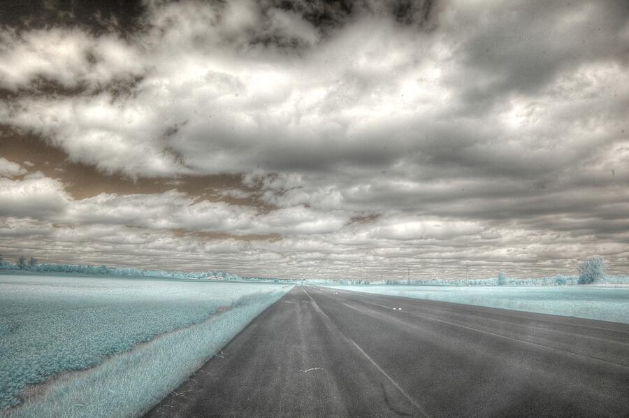 Road sky infrared clouds landscape open road travel path road trip Photograph by Jane Linders