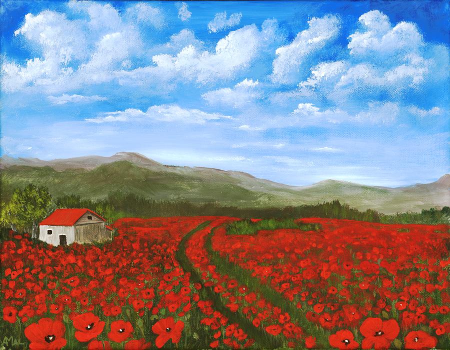 Poppy Painting - Road Through the Poppy Field by Anastasiya Malakhova