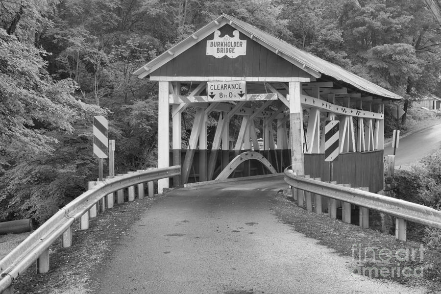Road To The Burkholder Covered Bridge Black And White Photograph by Adam Jewell