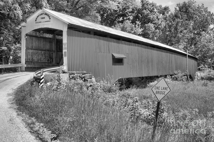 Road To The Newport Covered Bridge Black And White Photograph by Adam Jewell