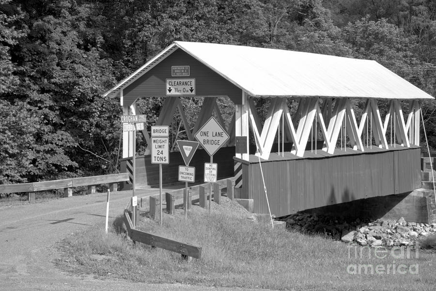 Road To The St. Mary Covered Bridge Black And White Photograph by Adam Jewell