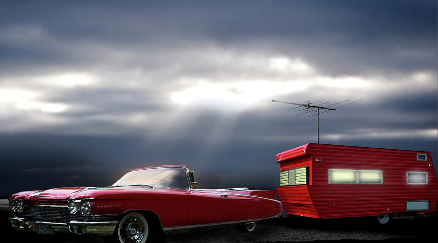  Red Cadillac Travel Trailer Road Trip Photograph by Larry Butterworth