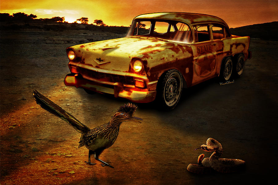 Roadrunner The Snake and The 56 Chevy Rat Rod Photograph by Chas Sinklier