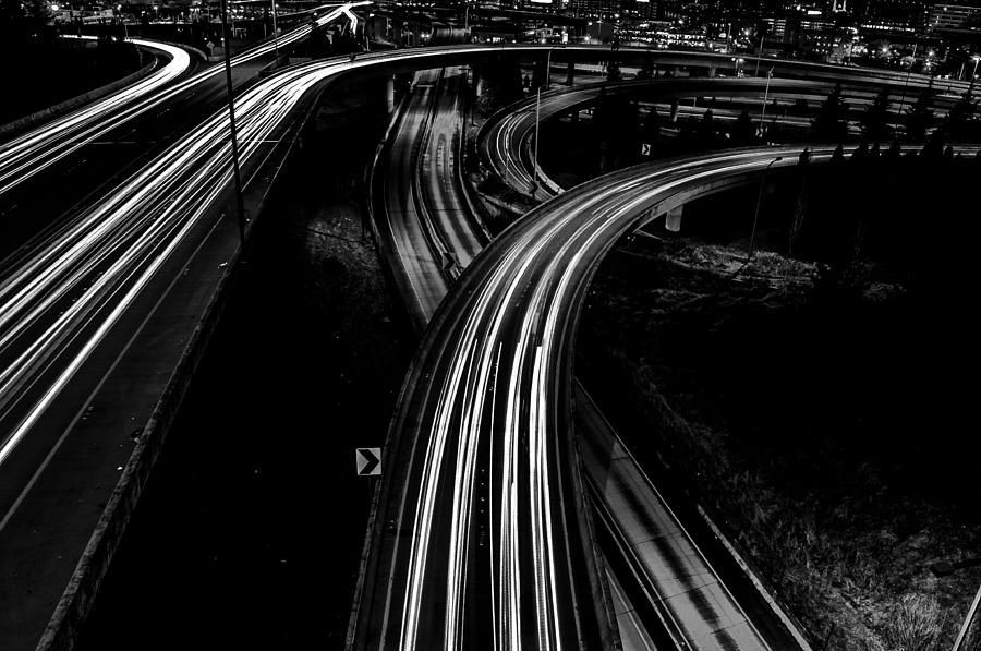 Roads at Night Black and White Photograph by Pelo Blanco Photo