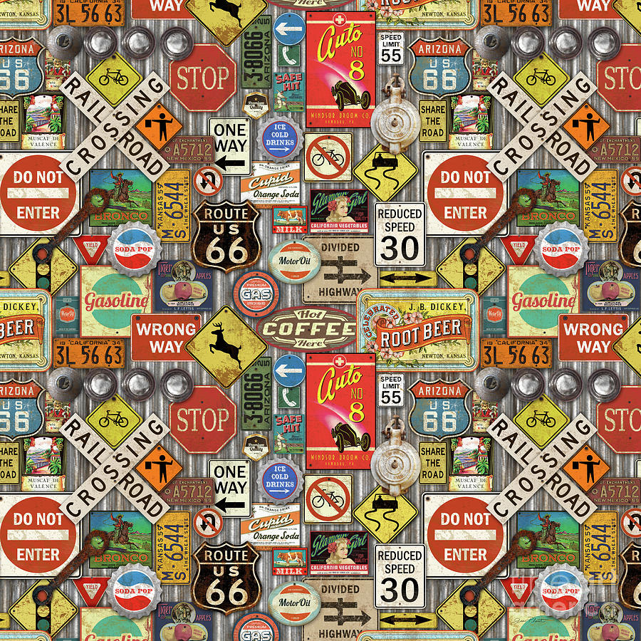 Roads Signs on Steel-JP3959-b Painting by Jean Plout