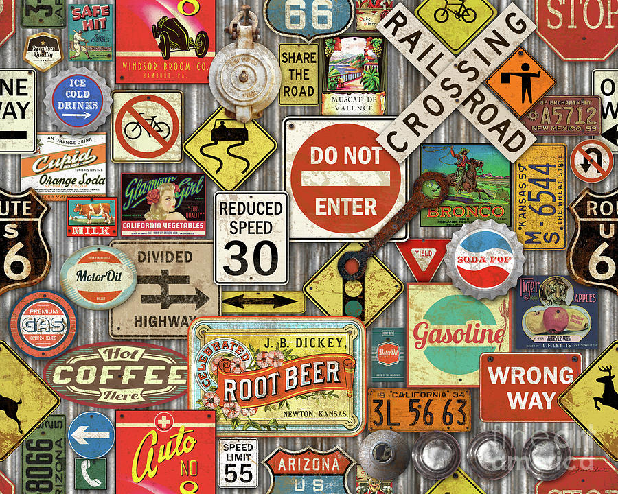 Roads Signs on Steel-JP3959 Painting by Jean Plout
