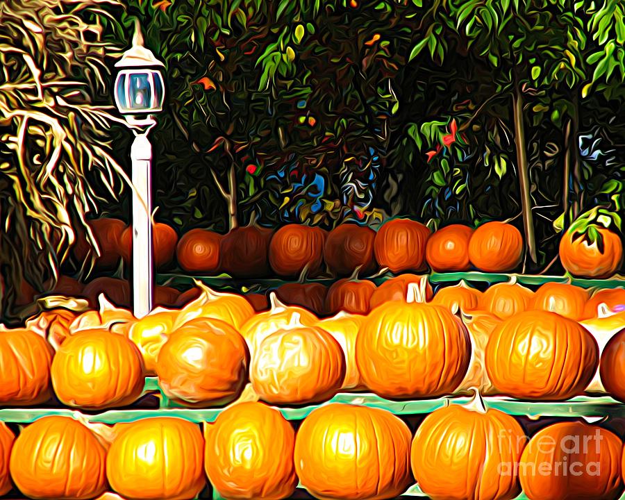 Roadside Pumpkin Stand Expressionist Effect Mixed Media by Rose Santuci-Sofranko