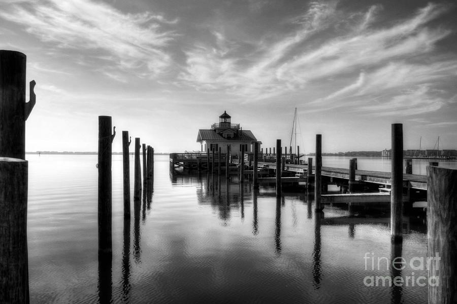 Roanoke Marshes Light BW Photograph by Mel Steinhauer