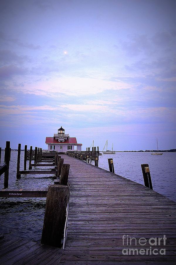 Full Moon over Roanoke Marshes Lighthouse Photograph by Shelia Kempf
