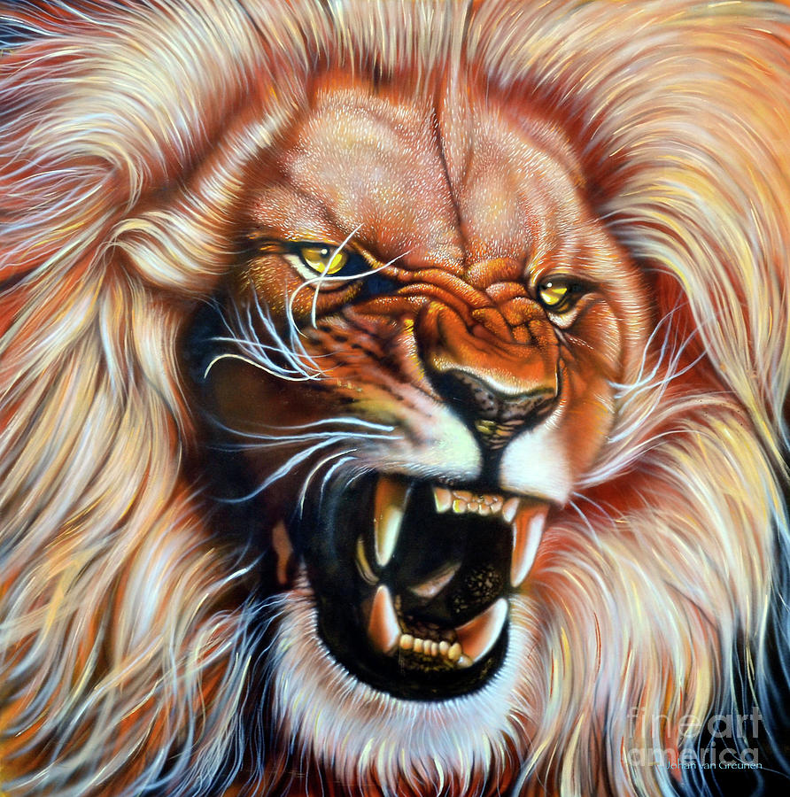 Roaring lion Painting by Johan Van Greunen - Pixels