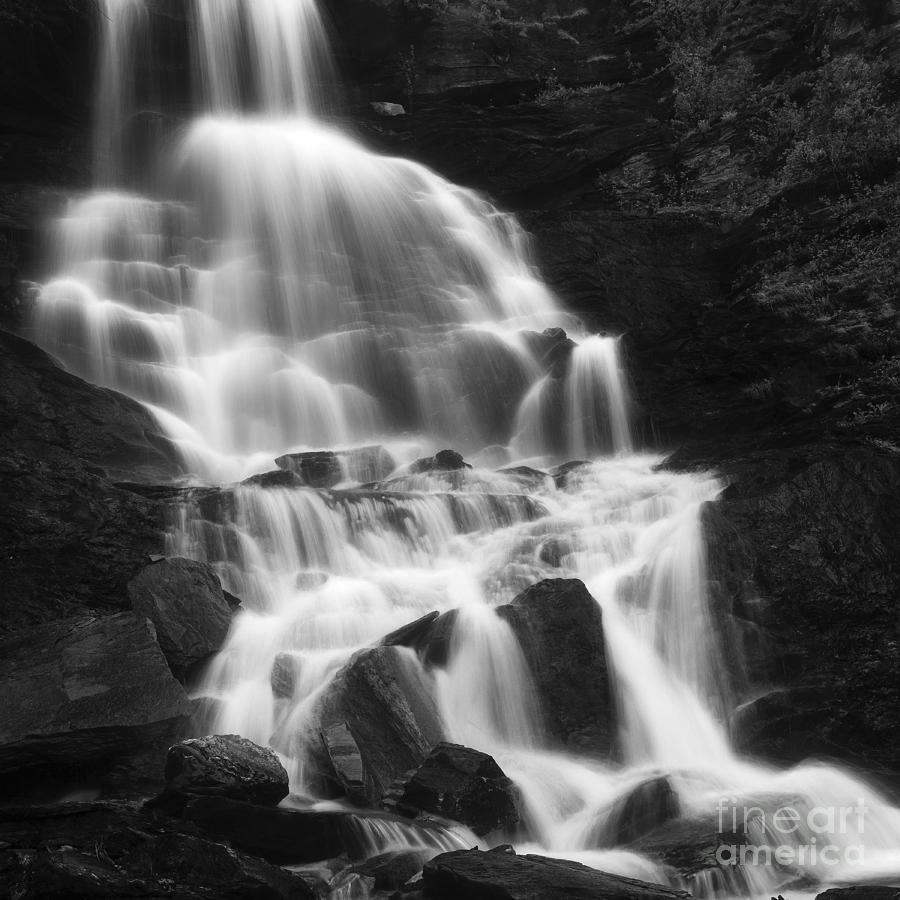 Black And White Photograph - Roasto Waterfall In Nordland, Norway by Arild Heitmann