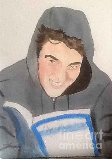 Rob readiing Painting by Audrey Pollitt