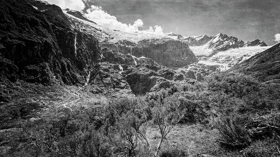 Rob Roy Glacier New Zealand BW Photograph by Joan Carroll