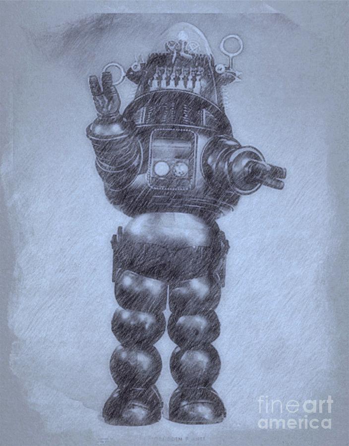 Robbie The Robot From Forbidden Planet By John Springfield Drawing