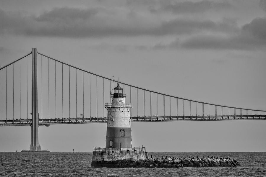 Lighthouse Photograph - Robbins Reef Light BW by Susan Candelario
