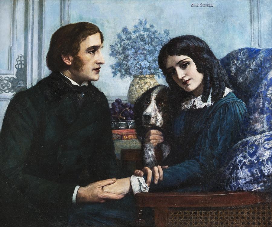 Robert Browning visits Elizabeth Barrett at 50 Wimpole Street Painting by Celestial Images