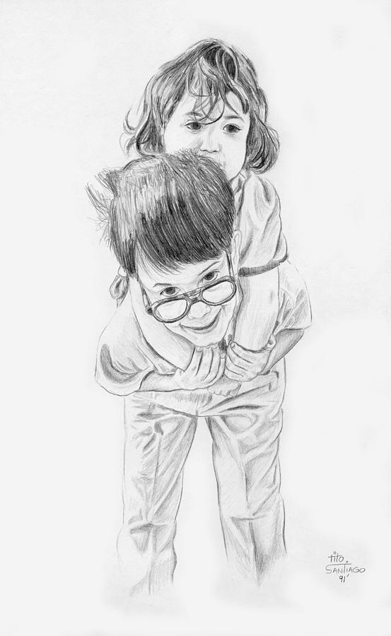 Portrait Drawing - Robert carrying Melody by Tito Santiago