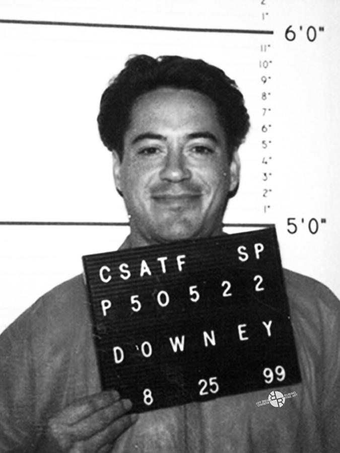 Robert Downey Jr Mug Shot 1999 Black And White Painting by Tony Rubino
