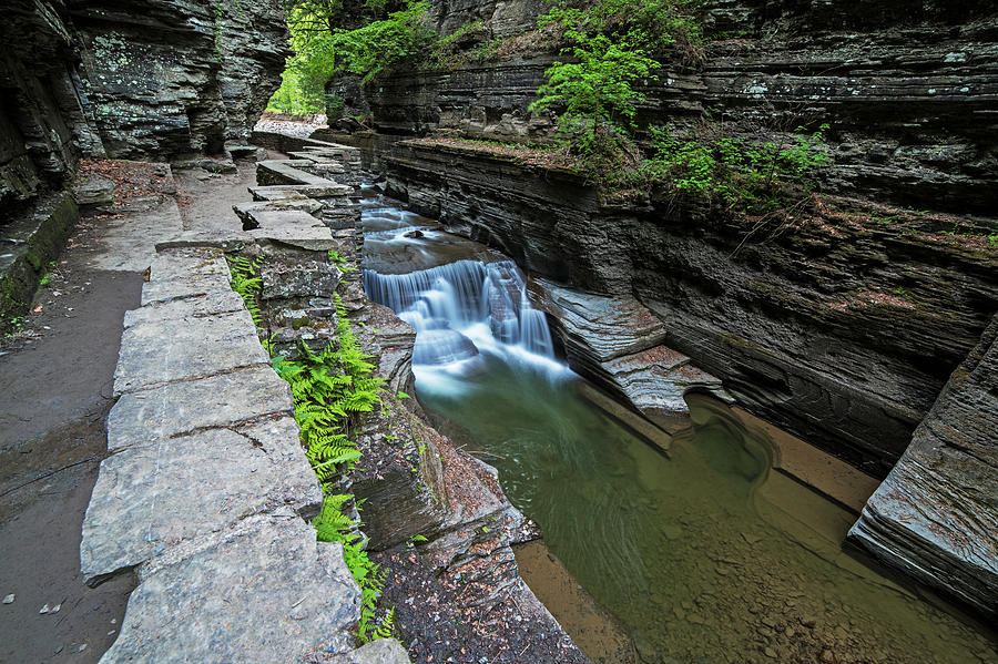 Waterfall Photograph - Robert H. Treman State Park Walkway Ithaca NY by Toby McGuire