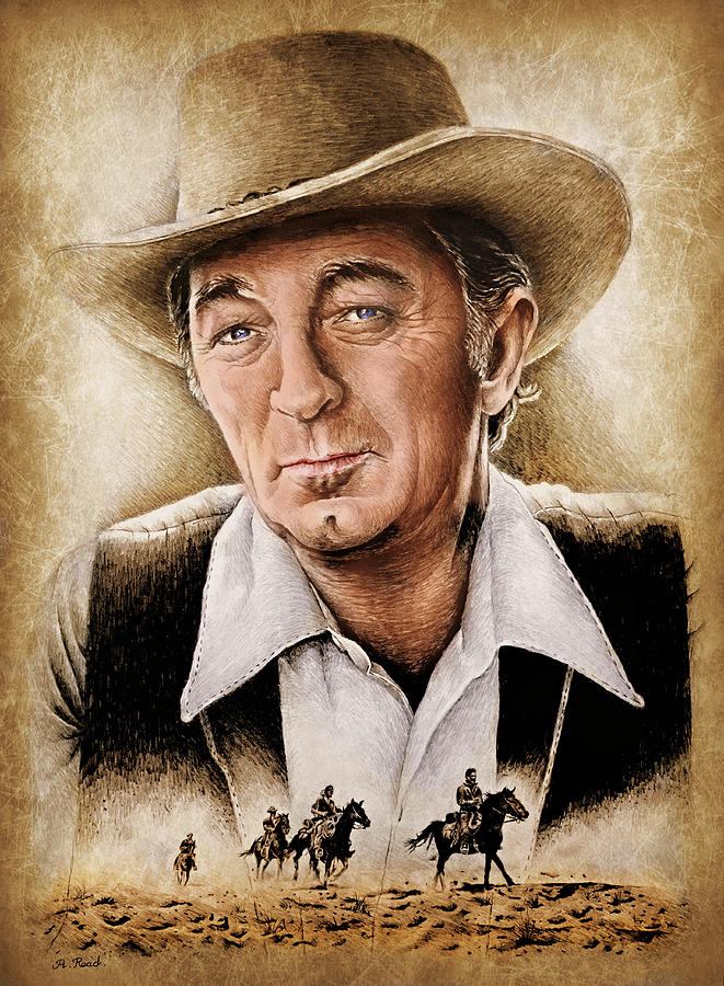 Robert Mitchum colour Painting by Andrew Read