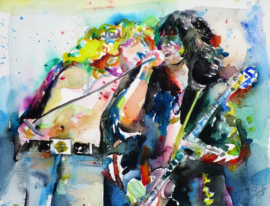 ROBERT PLANT and JIMMY PAGE watercolor portrait.1 Painting by Fabrizio Cassetta