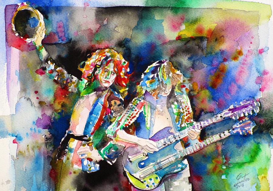 ROBERT PLANT and JIMMY PAGE watercolor portrait.2 Painting by Fabrizio Cassetta