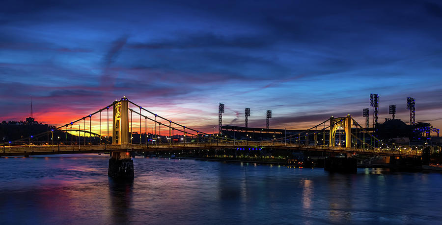 PNC Park Sunset from the Roberto Clemente Bridge, Pittsburgh, Pennsylvania,  USA by Joseph Heh