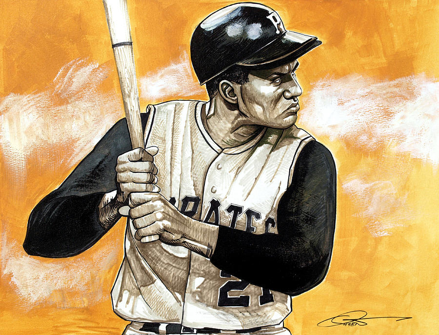 Roberto Clemente drawing, Baseball right fielder drawing