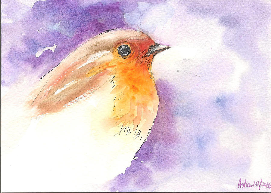 Robin 2 Painting by Asha Sudhaker Shenoy
