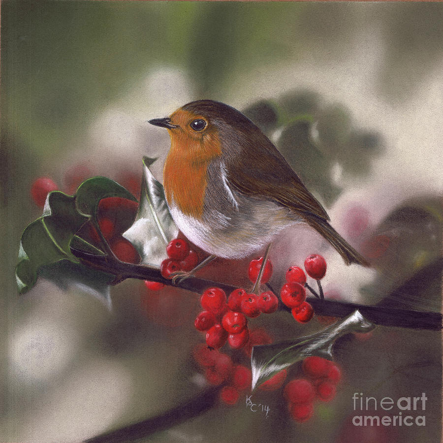 Robin And Berries Pastel