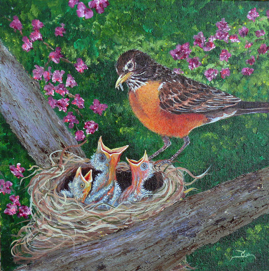 Robin Family Painting by Dee Carpenter