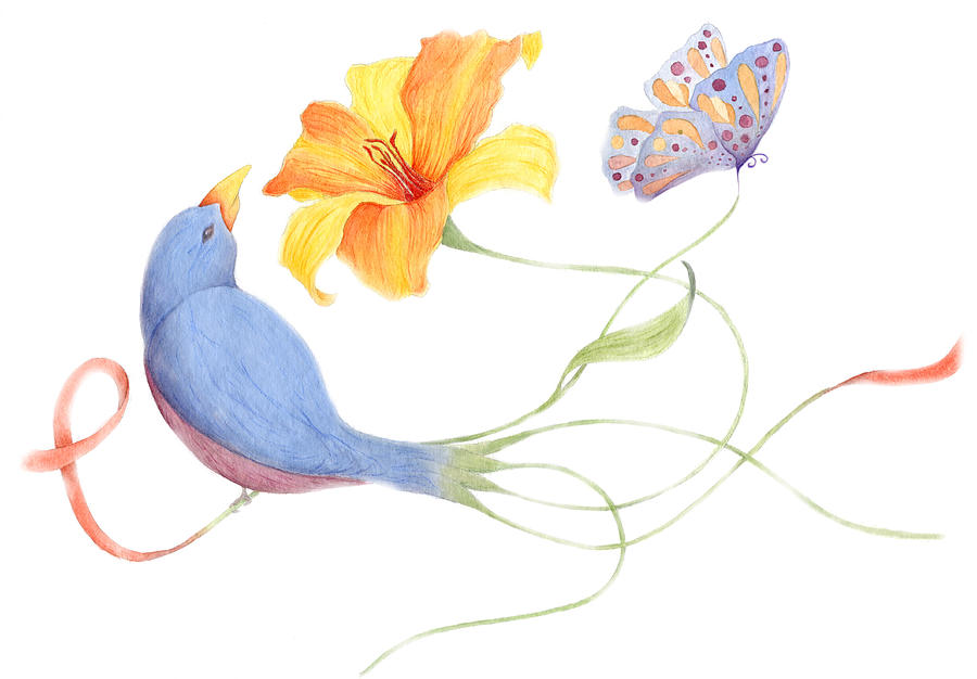 Pintors robin, flower and butterfly Digital Art by Raffaello Saverio Padelletti