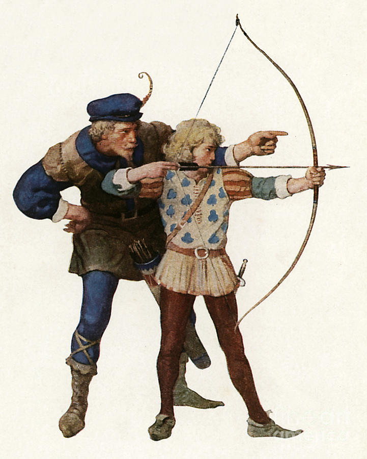 Train Painting - Robin Hood trains a young archer by Newell Convers Wyeth