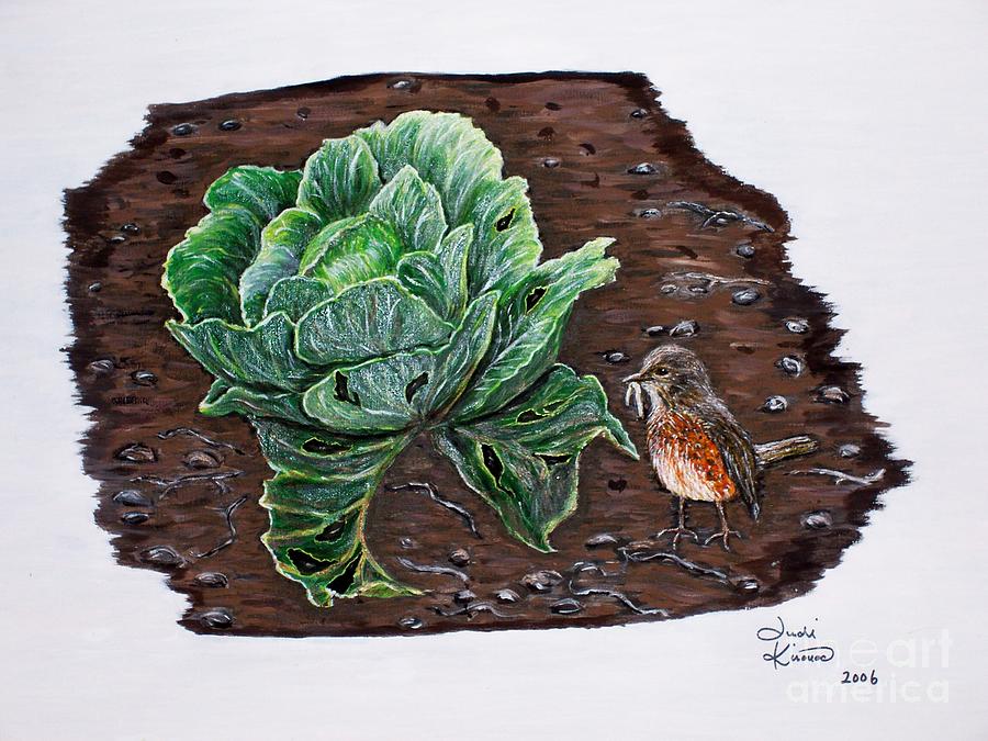 Robin in the Gardin Painting by Judy Kirouac