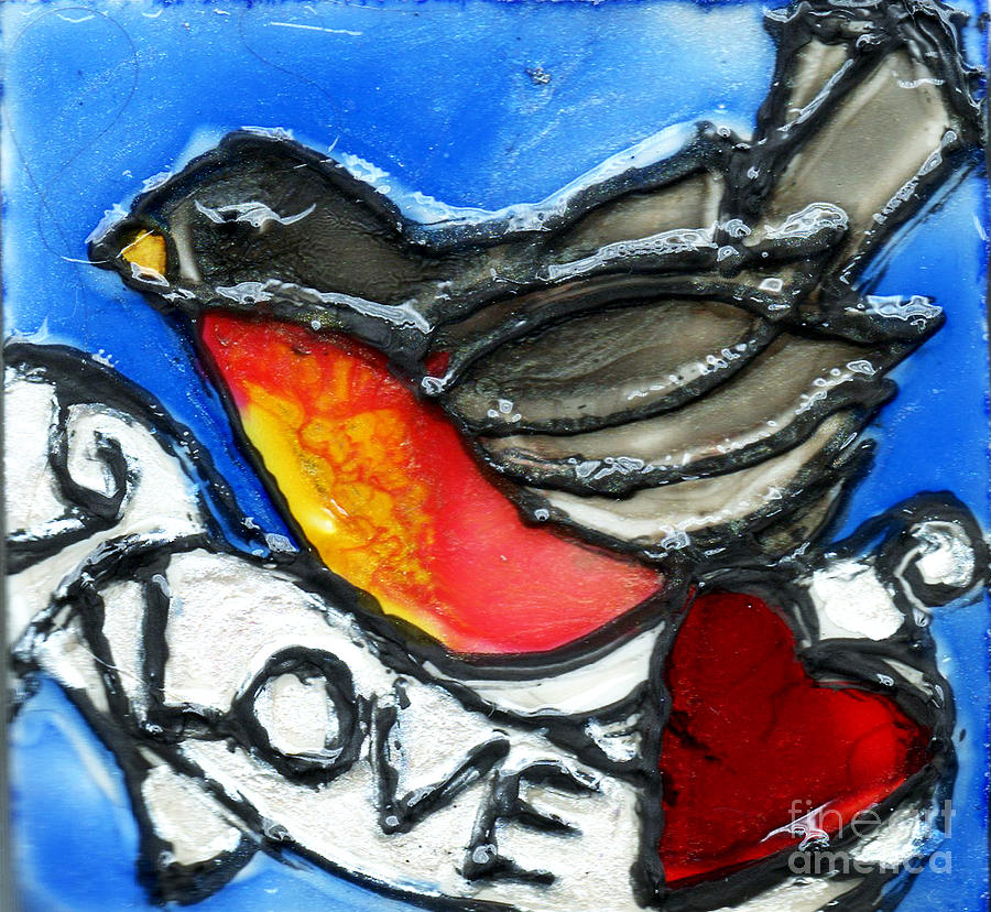 Robin Painting - Robin With Heart by Genevieve Esson