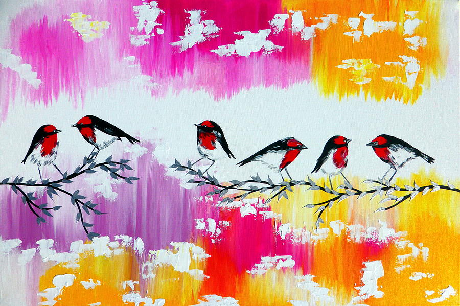 Bird Painting - Robins by Cathy Jacobs