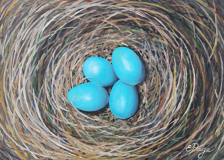 Realism Painting - Robins Eggs by Emily Page