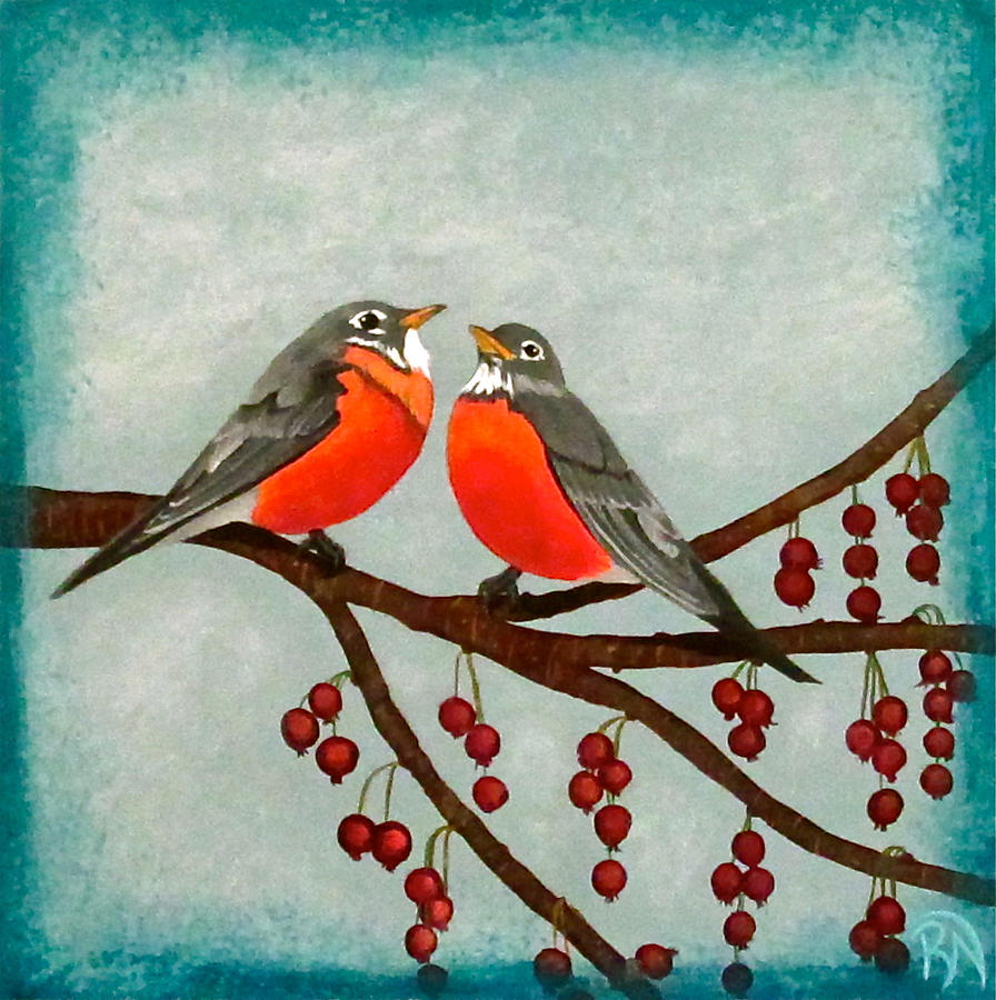 Robins in Love Painting by Renee Noel