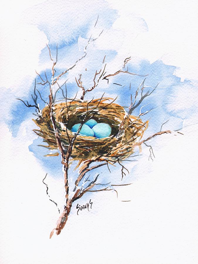 Robin Painting - Robins Nest by Sam Sidders