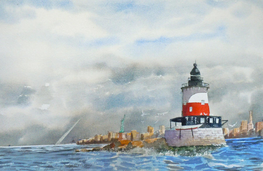 Lighthouse Painting - Robins Reef Lighthouse II by Harding Bush