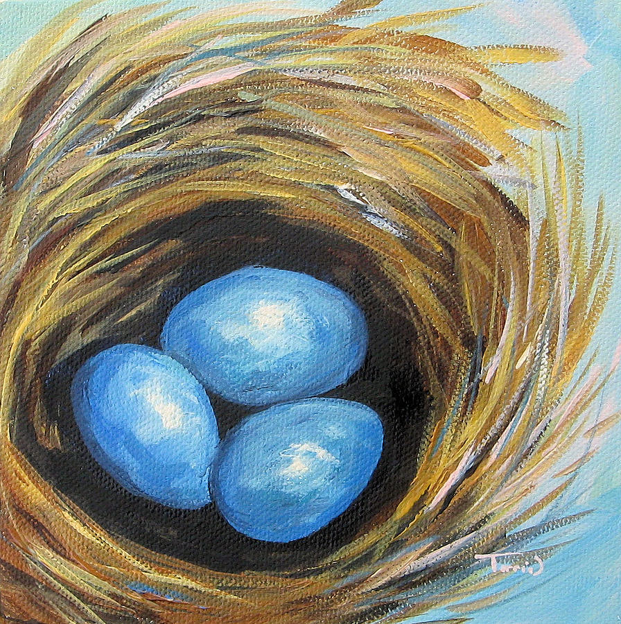Robins Three Eggs III Painting by Torrie Smiley