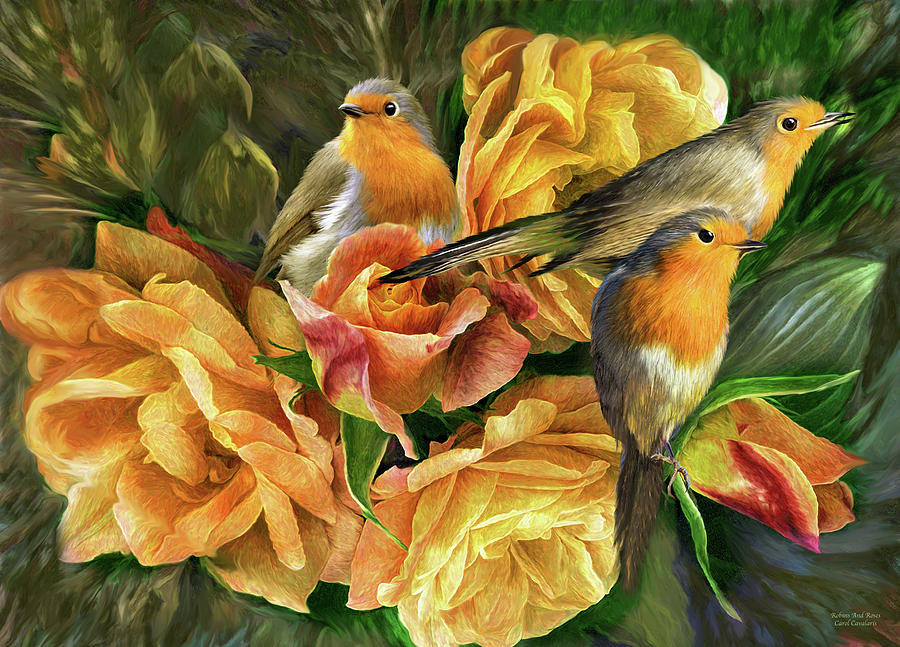 Robins And Roses Mixed Media by Carol Cavalaris